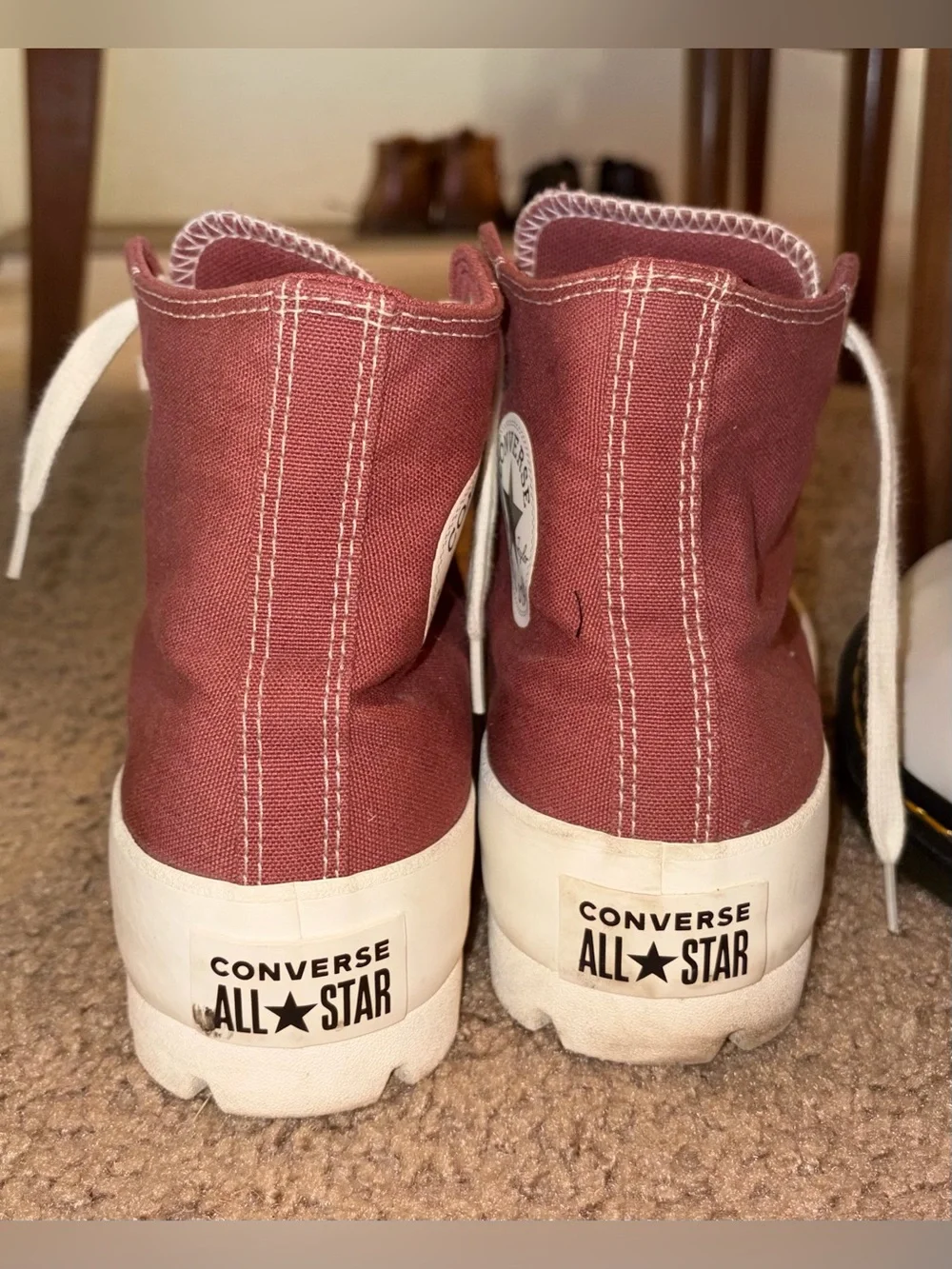 High-Top Converse Sneakers in Burgundy with White Soles - Picture 5 of 6